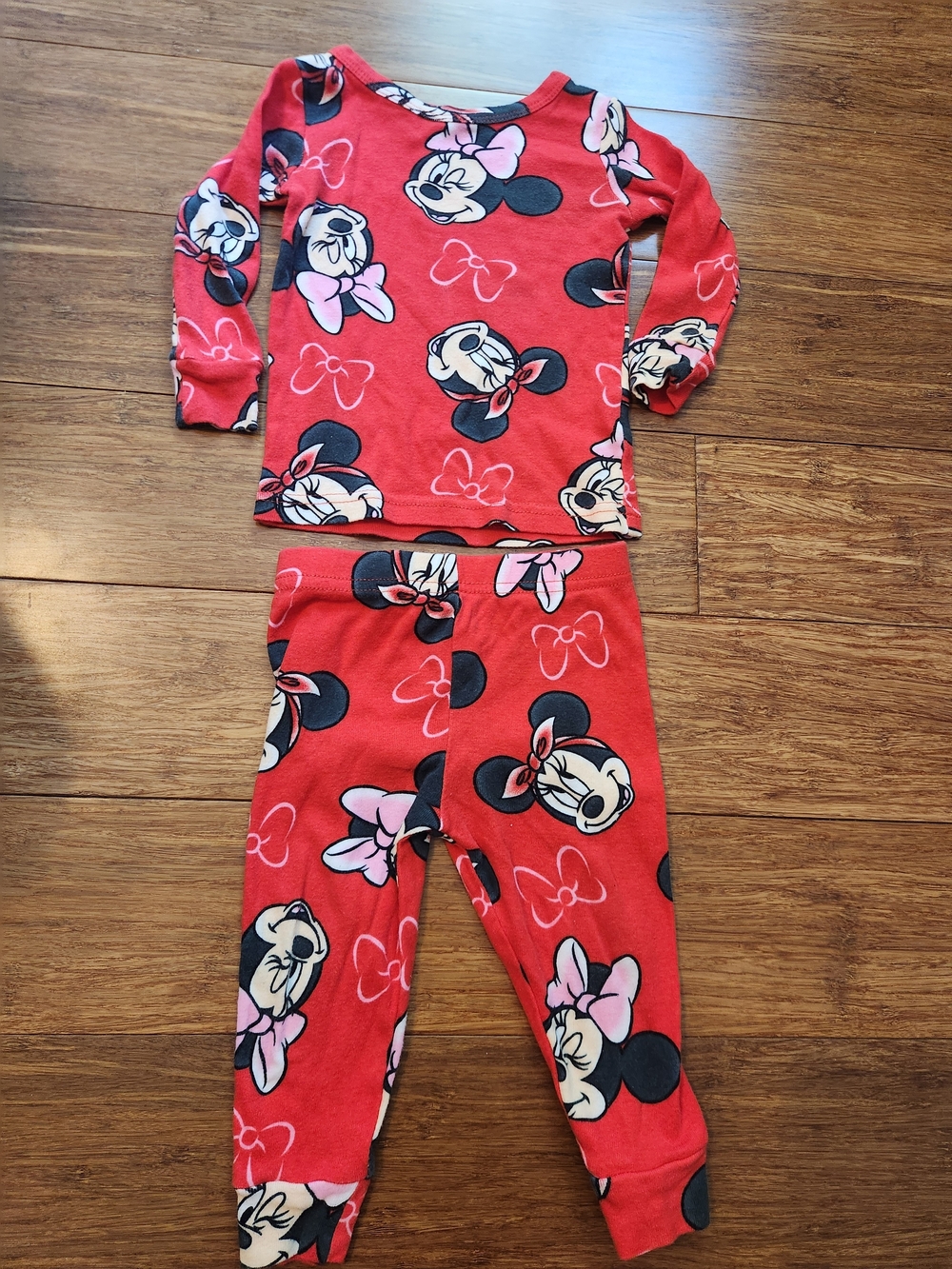 Disney Baby Girl's Red Minnie Mouse Long Sleeve Pajama Set Sleep Pants 18 Months